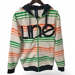 LINE Skis Full Zip Hoodie Jacket Green Orange Stripe Small Ski Snowboard